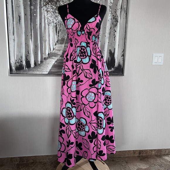 ZARA Printed Poplin Fuschia Pink Floral A Line Midi 100% Cotton Dress - Medium - Picture 2 of 12